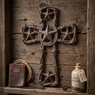 Western Cast Iron Horseshoe Stars Barbed Wire Wall Cross Rustic Brown 9 3 4 In