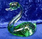 Green Controlled Bubble Glass  Swan Paperweight  Ornament
