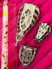 Vintage Art Deco Dress Clip Set Leaf Rhinestone Fur 1920s 30s Glam Lot Jewelry