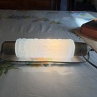Vintage Headboard Bullet Lamp Light Art Deco Blue Glass Shade Basket Weave