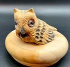 Small Hand-carved Wooden Owl Figurine Rustic Artist Signed Vintage 3  Long