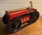Antique Marx Toy Metal Red Climbing Tractor Usa  Key Wind  Works  New Treads 