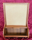 Vintage Danish Modern Teak Wood Wall Hanging Rolltop Tambour Door Box Excellent