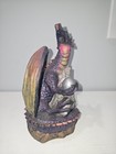 Fantasy Purple Dragon Statue Figurine Holding Silver Orb Ball On Rock Base