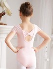 Girls Ballet Dance Lace Neck Leotard Toddler Gymnastic Bow Back Cap Sleeve