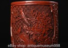 5 6  Old Chinese Wood Red Lacquerwork Flower Bird Pattern Brush Pot Pencil Vase