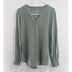 Women s Loose Long Sleeve Shirt  V-neck Pullover  Long Sleeve Blouse Green M