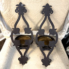Set Of 2 18 Inch Tall Brass Cast Iron Ornate Candle Pilar Sconces Architectural