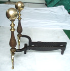 Vintage Bennett Brass   Cast Iron Fireplace Andirons Set Ball Top