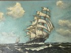 Antique Vintage Seascape Clippers Sail Ships On Canvas Artist Signed 28   x22   