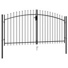 Fence Gate Double Door With Spike Top Steel 9 8 x4 9  Black