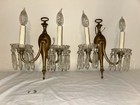 Vintage Antique French Art Crystal Double Wall Sconces Lights Lamps