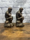 Vintage Brass Child Thinking Reading Book Library Set Decorative Bookends