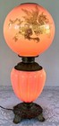 Antique Kerosene Gwtw Lamp Pink Cased Glass Gold Dragon Shade Electrified