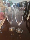 Vintage Clear Etched Floral Stemmed Champagne Flutes Glasses Set Of 2  8 5 In