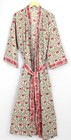 Womens Indian Cotton Kimono Handblock Print Bath Robe Night Gown Soft Maxi Dress