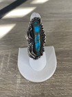 Vintage Native American Sterling Silver Turquoise Statement Ring Signed Hct