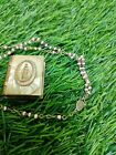 Vintage Mother Of Pearl Tiny Small Bible Book Metal Rosary Box Trinket Catholic