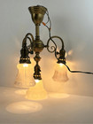 Antique Victorian Art Nouveau Brass Bronze Four Light Chandelier Hardwired Rare
