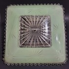 Vintage Jade Green Glass Ceiling Light Shade Starburst Hobnail Trim Square 11 In