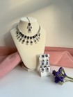 Silver Plated Purple Crystal Teardrop Necklace And Earrings Jewelry Set