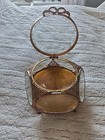 Vintage Ormolu 5 Sided Jewelry Casket Beveled Clear Glass Gold Trinket Box