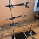    antique Bausch Lomb Cast Iron Lab Stand Retort W  Ring Clamps Funnel Rack Set   