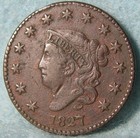 1827 Coronet Head Large Cent Near High Grade Details Old Us Coin  623