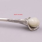 Solid 925 Sterling Silver Natural Jade Calla Lily Hairpin Chinese Vintage Style