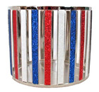 New Classy  Bath Body Works Red White   Blue Stripes 3-wick Candle Holder Sleeve