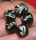 Antique Venetian Dark Green Italian Lampwork White Feather Beads  African Trade