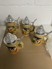 Vintage German Beer Steins Mugs Set Of 4 With Pewter Lids