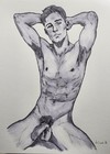 Original Ink Wash Drawing Of Nude Male