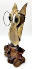 Mcm Copper   Brass Brutalist Owl Sculpture Glasses 10    On Wood Base
