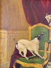 Antique Primitive Dog Cats Painting Early Folk Art Naive Genre Oil On Wood