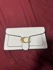 Coach Signature Logo Beige Wristlet Zip Pouch Wrist Strap Gold Hardware