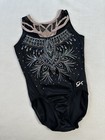 Gk Elite Gymnastics Leotard Black Onyx Blush Sequin Bling Elegant Leo Mesh  Am