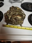 Antique Art Nouveau Jewelry Casket Coffin Trinket Box Gold Metal Footed 