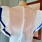 30s Vtg Depression Era White Cotton Full Apron W  Blue Trim   Flutter Sleeves
