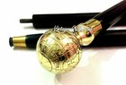 Brass Nautical Polish Plated Globe Head Handle W wooden Walking Stick Canes Gift