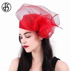 Red Sinamay Fascinator Hat Cocktail Party Weddings Bride Hats Women With Veil