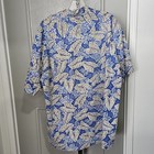 Hawaii Mens Xl Hawaiian Aloha Shirt Blue Tan Floral Leaf Made Usa 100  Cotton