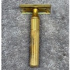 Vintage Gillette Safety Razor Gold Tone 3 Piece Knurled Handle Made In Usa