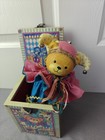 Vintage 1985 Enesco Lucy Rigg Musical Teddy Bear Jester Jack-in-the-box Elise