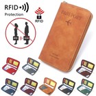 Rfid Leather Travel Passport Case Cover Zipper Wallet Card Holder With Wristband