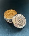Superb Vintage Sterling Silver Nature Flowers Roses Big Round Snuff Pill Box