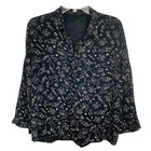 C a Cat Lady Blouse Sz S Black White Cat Print Cropped Oversized Viscose Shirt