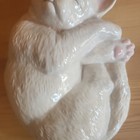 Vintage Sleeping Cat Figurine Ceramic Glossy White Kitty Curled Closed Eyes 10 