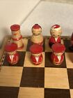 Japanese Kokeshi Hand Painted Wood Chess Set 32 Pieces In Folding Box