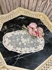 Antique French Tambour Lace Table Runner Cotton Netting  q